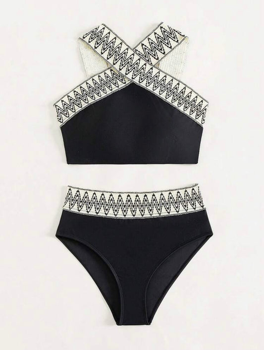 Traje de Baño Bikini Chevron Negro